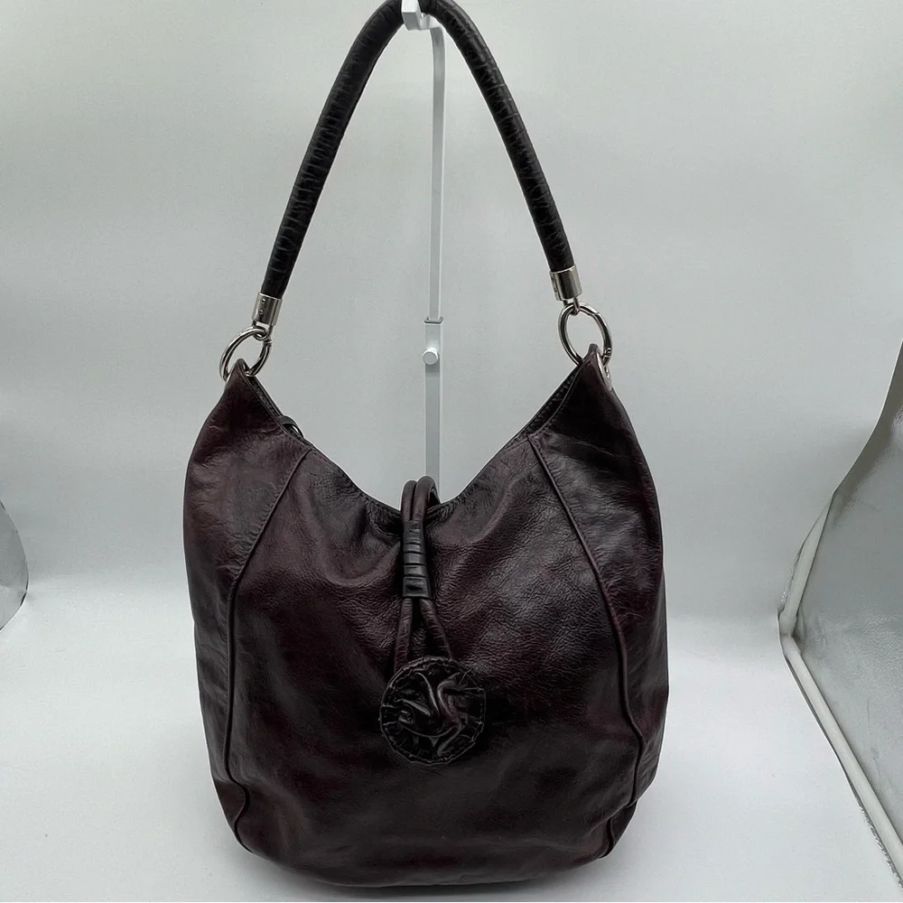 Cristina Leizzarrague Genuine Leather Argentine Hobo Bag in Dark Purple/Brown